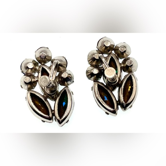 Vintage Fruit Salad Multi Colored Prong Set Faceted Crystal Screw Back Earrings - Picture 5 of 9